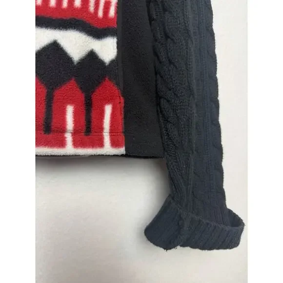 Ralph Lauren Active Black Red Cream Fleece Cableknit Jacket Full Zip Size XL - Picture 2 of 8